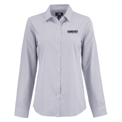 Cutter & Buck Skyline Epic Confidence Recycled Pinstripe Womens Long Sleeve Dress Shirt