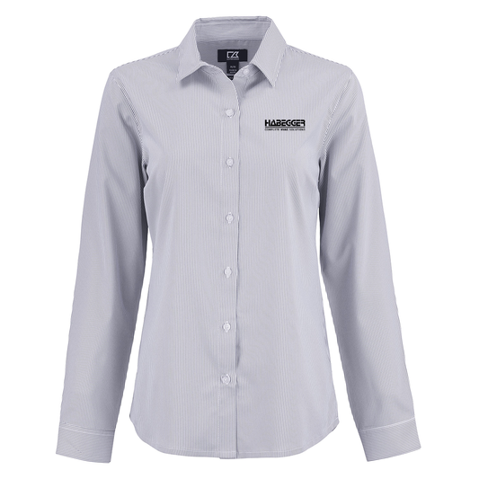 Cutter & Buck Skyline Epic Confidence Recycled Pinstripe Womens Long Sleeve Dress Shirt