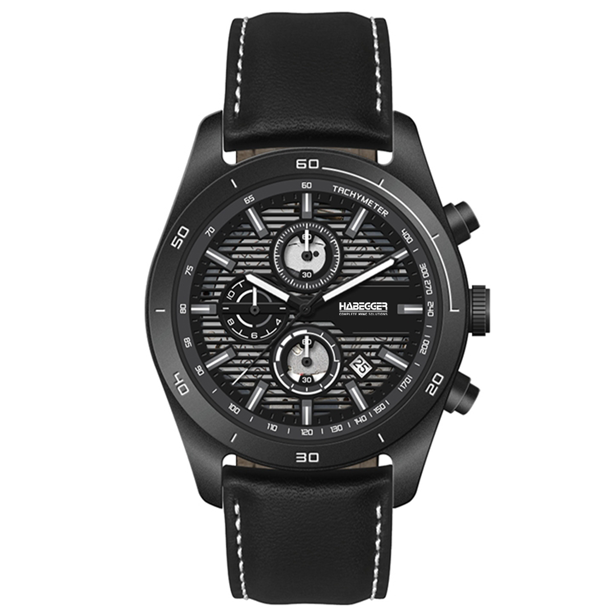 WC6514 42MM STEEL BLACK CASE, CHRONOGRAPH MVMT, BLACK DIAL, DTE DISPLAY, LEATHER STRAP, FLAT MINERAL CRYSTA