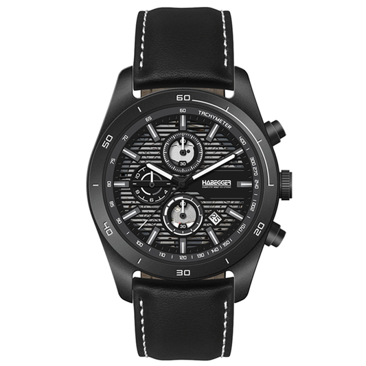 WC6514 42MM STEEL BLACK CASE, CHRONOGRAPH MVMT, BLACK DIAL, DTE DISPLAY, LEATHER STRAP, FLAT MINERAL CRYSTA
