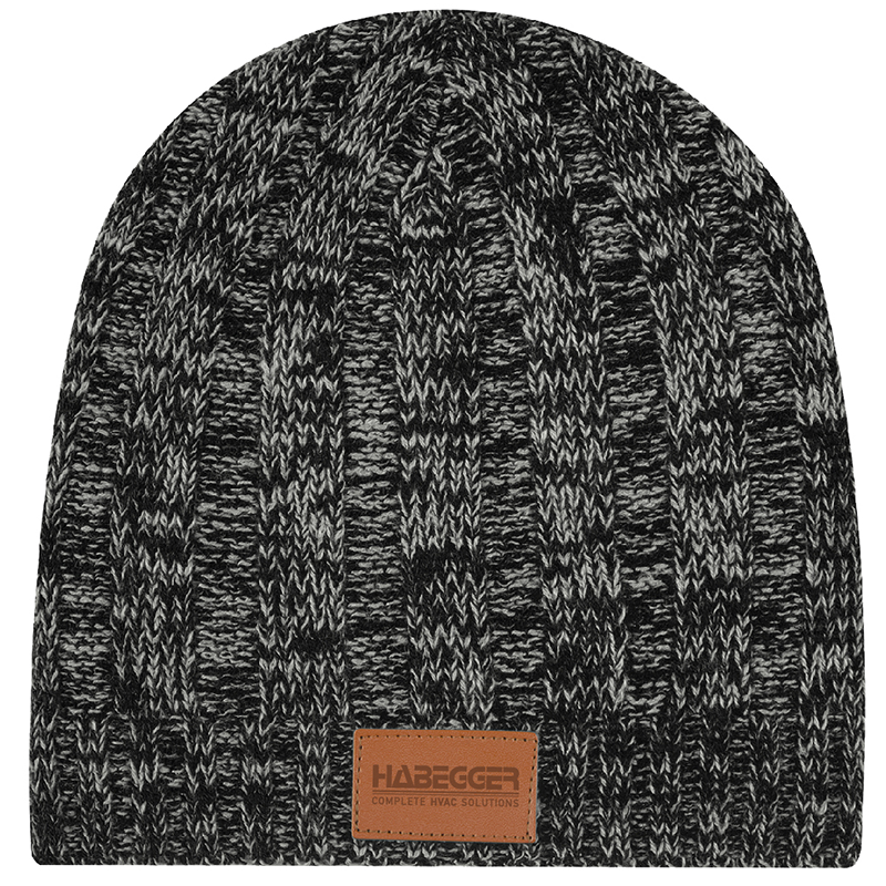 Black Knit Beanie with Leatherette Patch